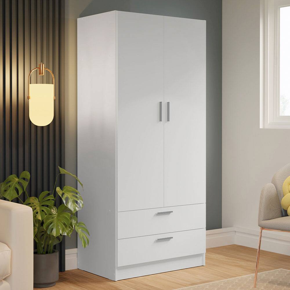 Angle. Madesa - Madesa 2 Door 2 Drawer Wardrobe with Shelf and Hanging Space 31 "L - White - White.