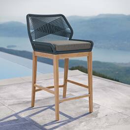 Wellspring Outdoor Patio Teak Wood Bar Stool by Modway - Blue Graphite