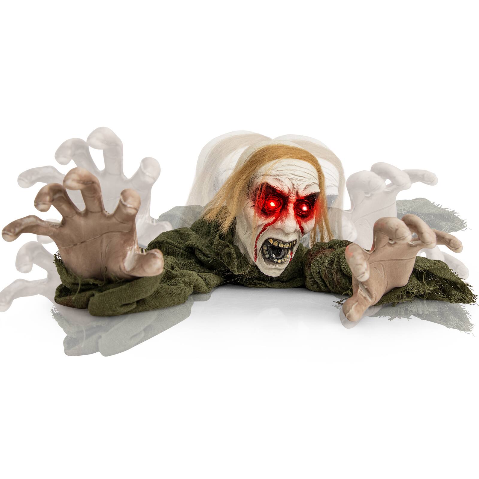 Angle. Costway - Halloween Groundbreaker Voice Activated Climbing Zombie w/ Light up Eyes & Creepy Sound Crawling Life-Size - Colorful.