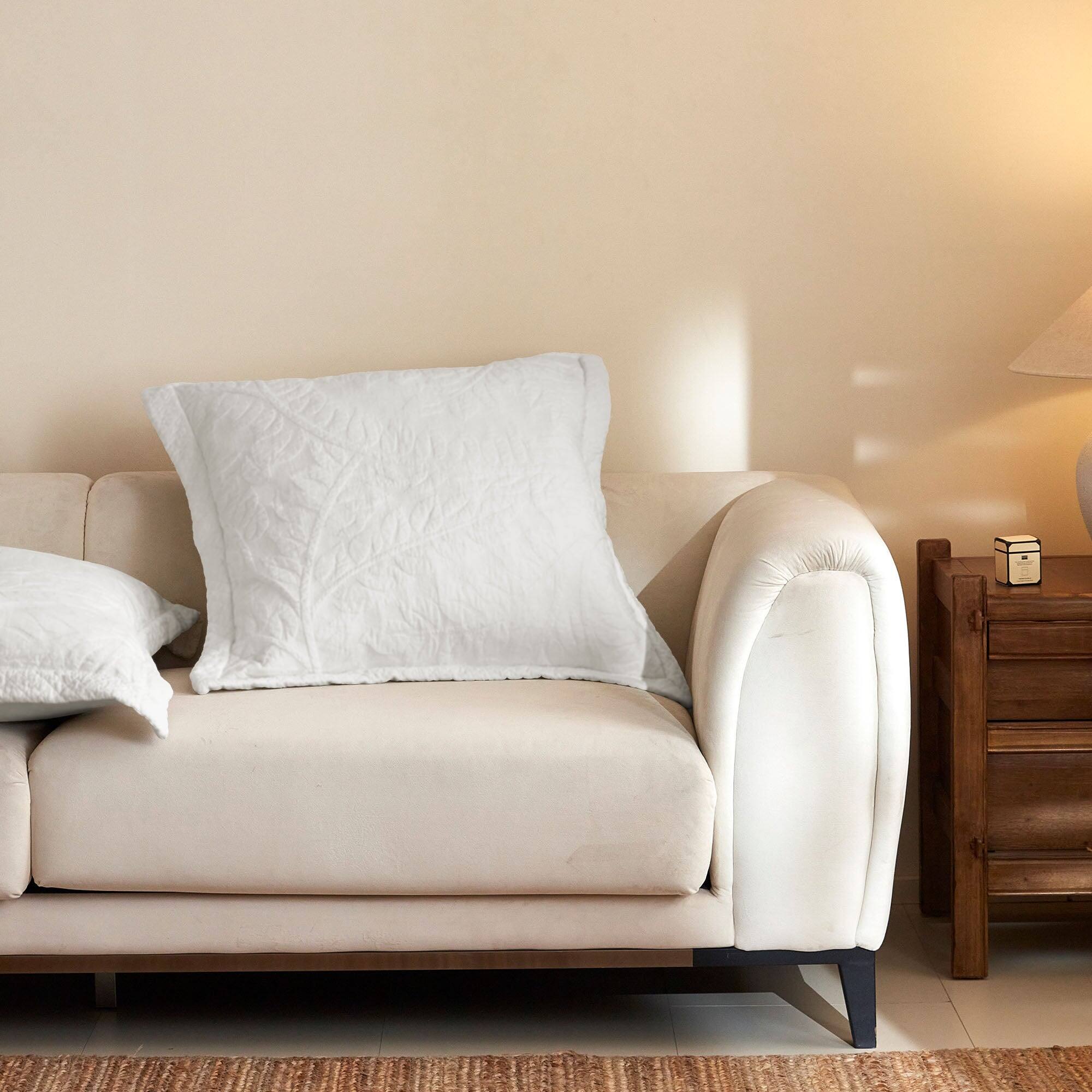 Back. MarCielo - 100% Cotton Embroidered Quilted Pillow Shams Set of 2, 26"x26" Euro Size - Soft White.