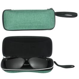 Unique Bargains - 2pcs Sunglasses Soft Case Hard Shell Zipper Holder with Lanyard for Travel Sport - Green