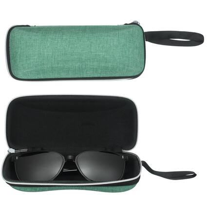 Front. Unique Bargains - 2pcs Sunglasses Soft Case Hard Shell Zipper Holder with Lanyard for Travel Sport - Green.