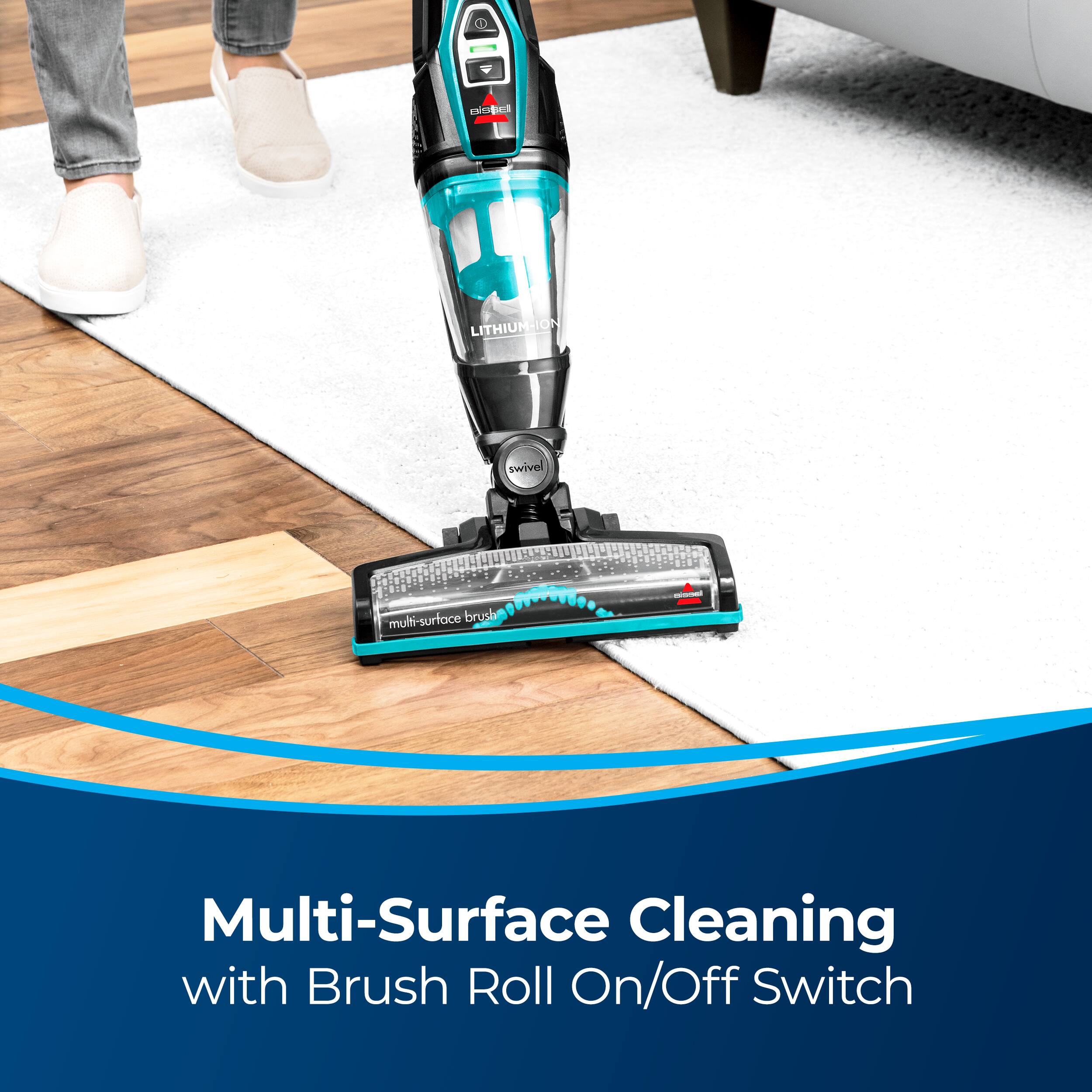 Engaio LITHIUM-ION swivel multi-surface brush - Multi-Surface Cleaning with Brush Roll On/Off Switch