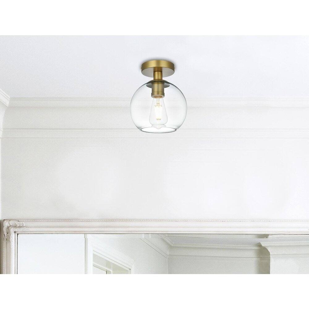 Alt View 5. Living District - Baxter 8 Inch Flush Mount Ceiling Light Clear Shade in Satin Gold - Satin Gold And Clear.