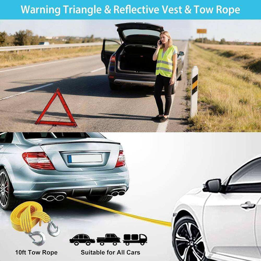 Warning Triangle & Reflective Vest & Tow Rope

10ft Tow Rope
Suitable for All Cars