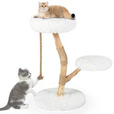 Front. Gymax - Gymax Cat Tree Tower w/PerchNatural Jute Scratching PostsJute RopeSoft Long Plus White - White.