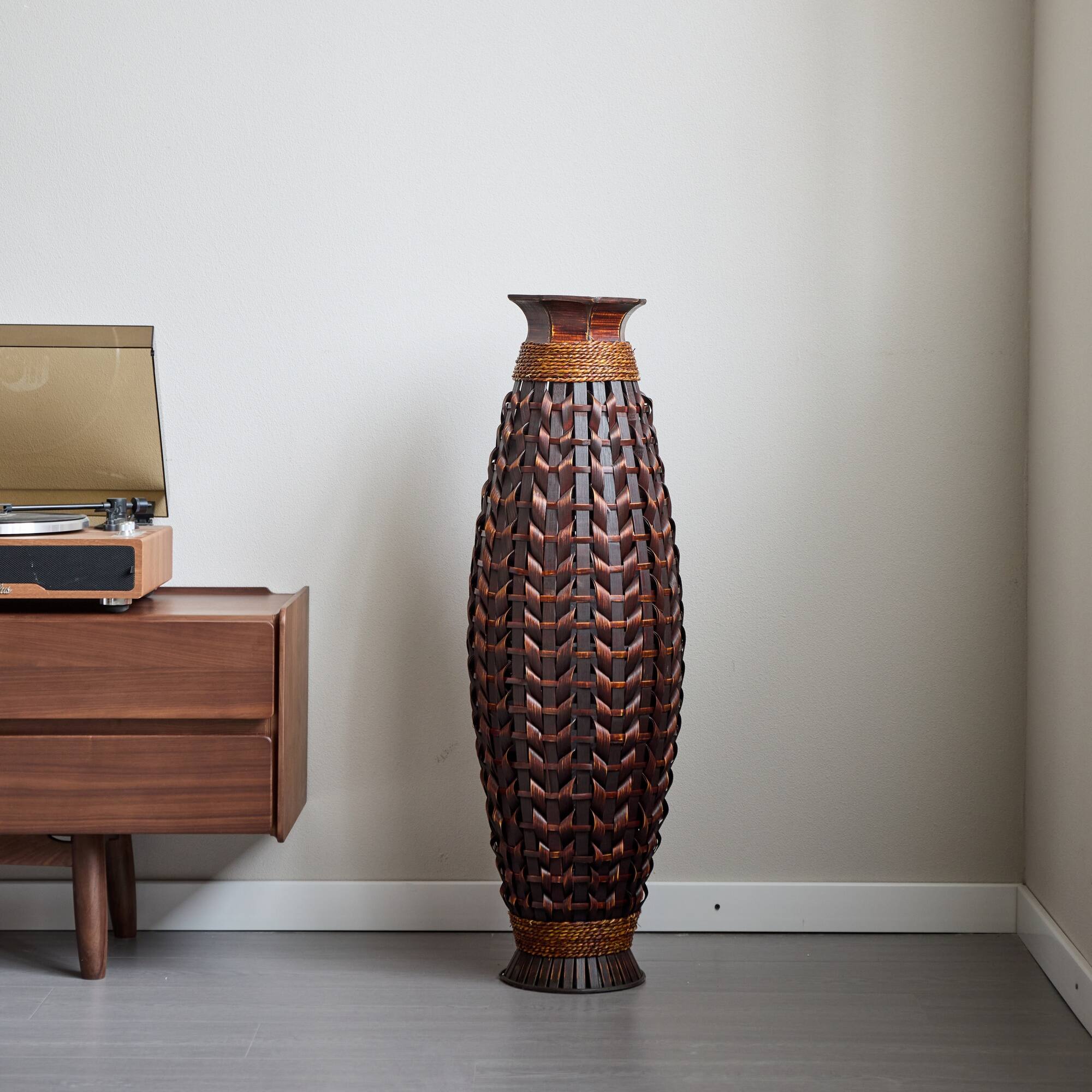Alt View 2. Boyel Living - 38.97-Inch Handwoven Bamboo Floor Vase - Acacia Wood.