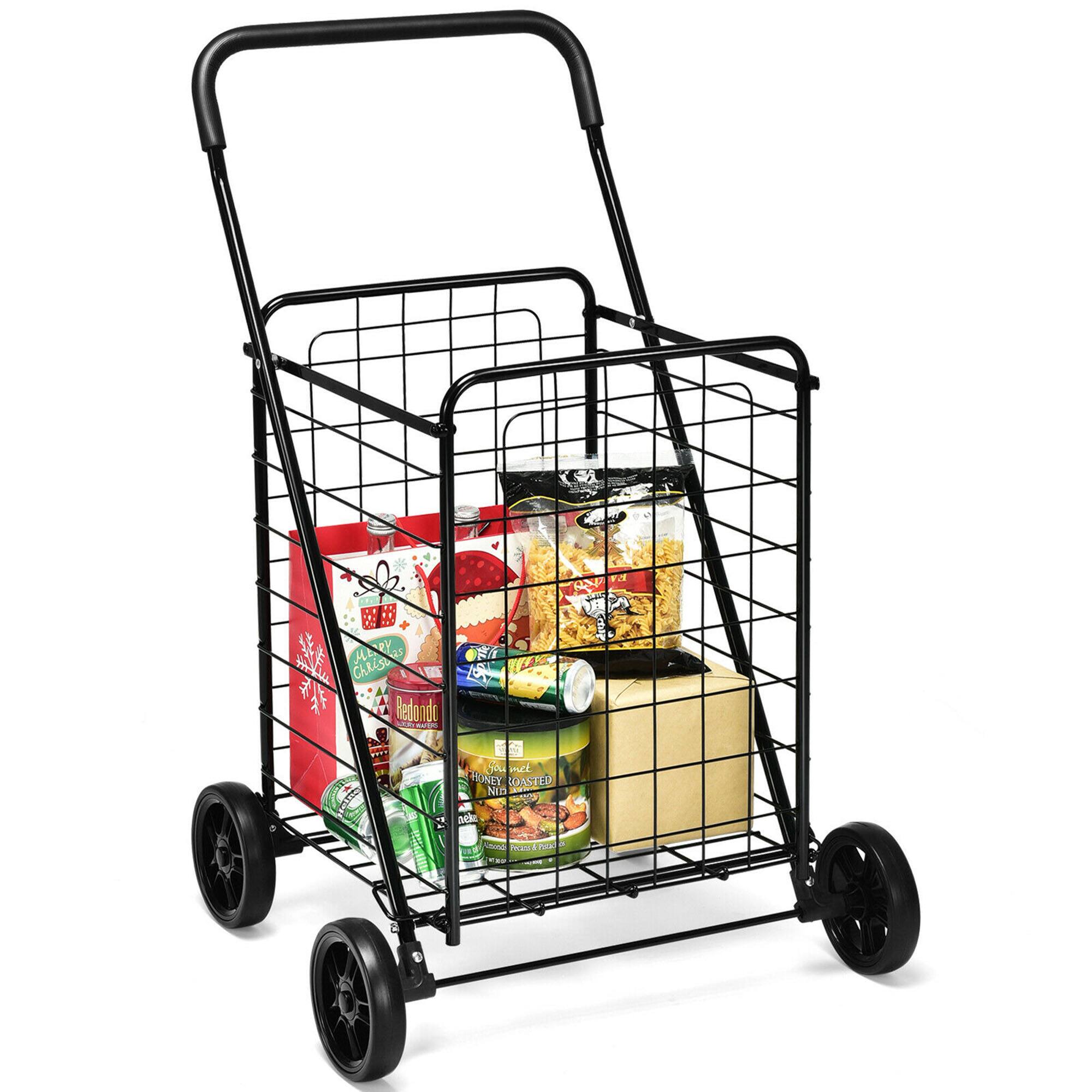 The image features a shopping cart with a variety of groceries, including a box of Honey Toasted Nuts. The cart is filled with food items, and it appears to be a metal shopping cart. The groceries are placed in the basket, making it a convenient way to transport the items.
