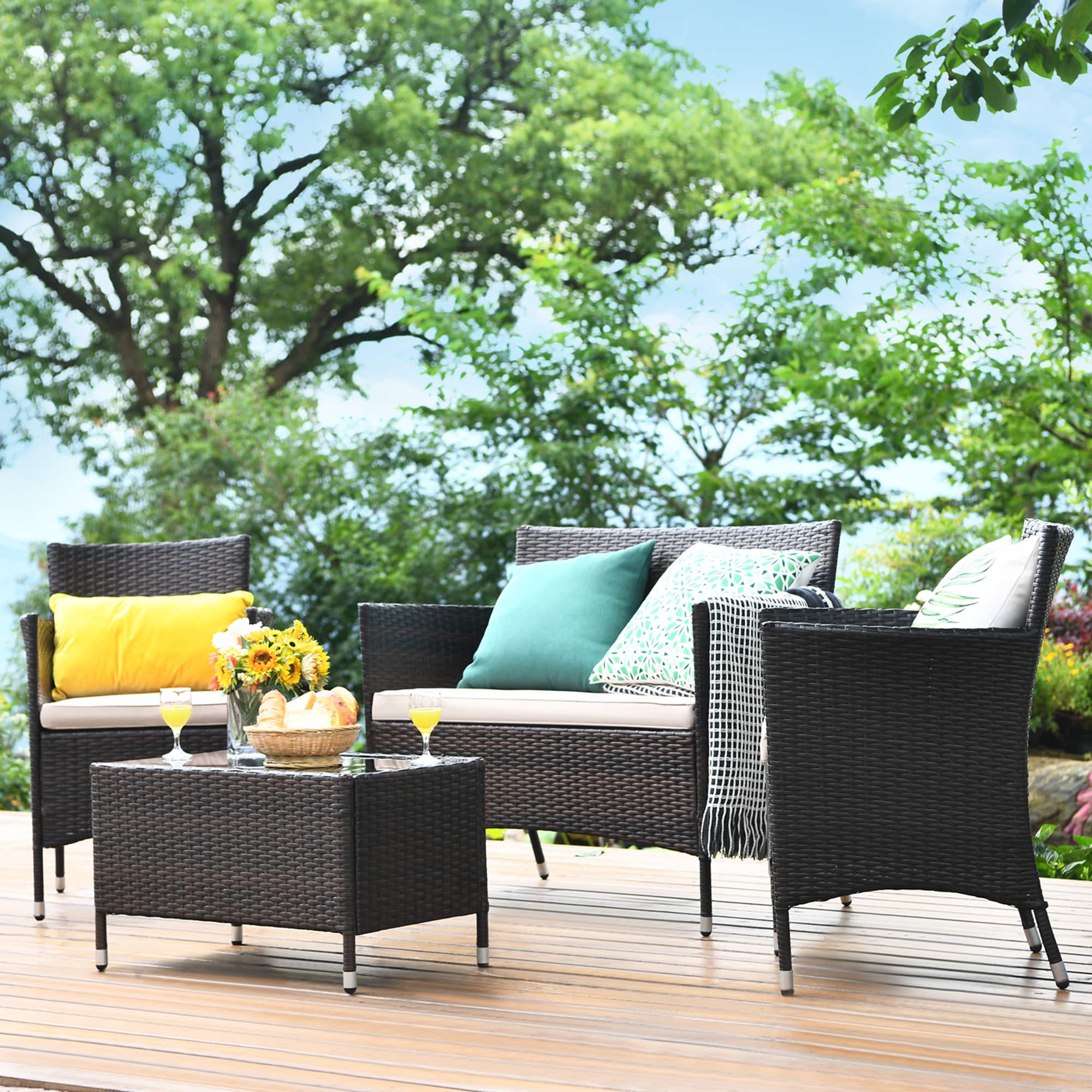 Gymax - 4PCS Patio Rattan Outdoor Furniture Set w/ Cushioned Chair Loveseat Table - Khaki price history on PriceWatchPro