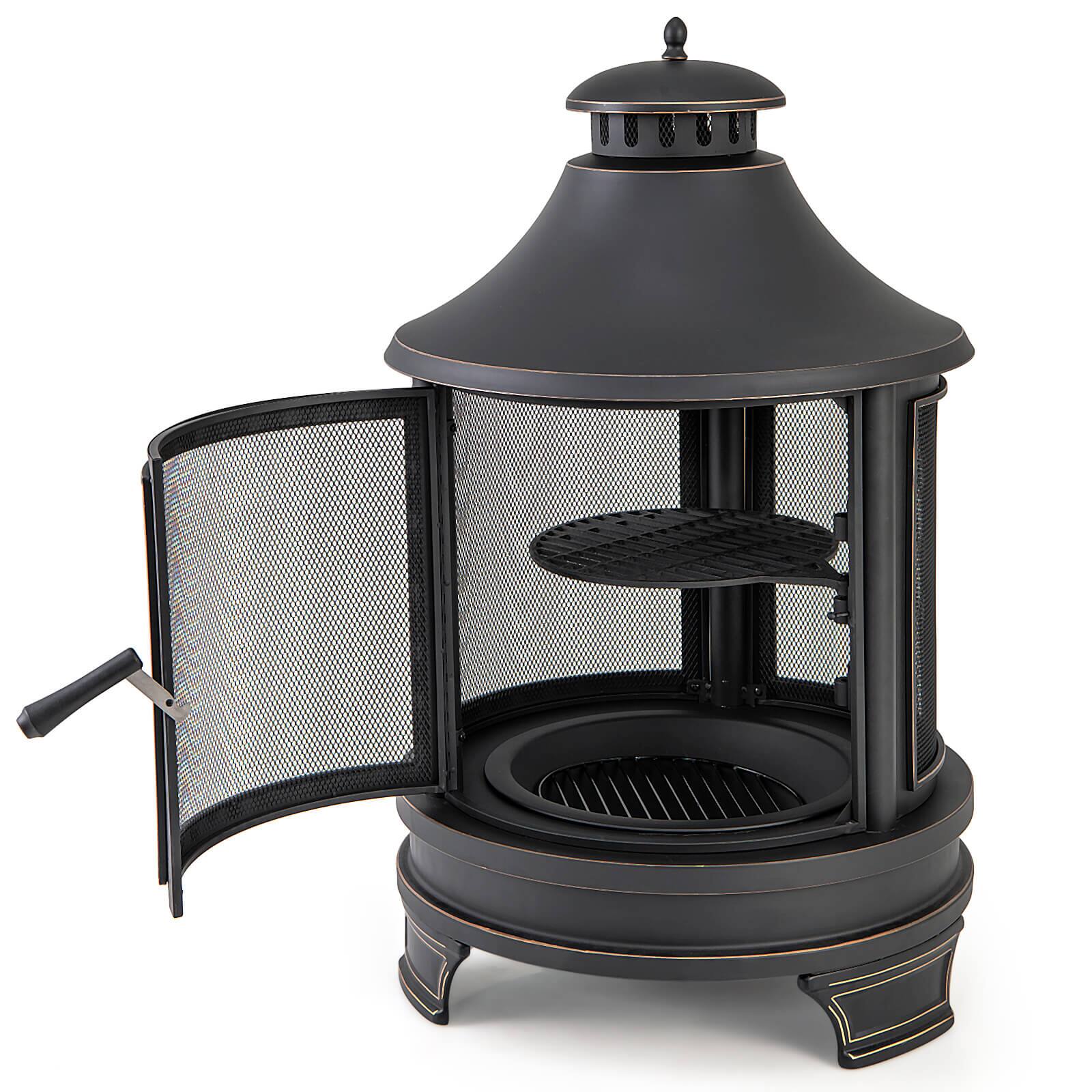 Alt View 20. Costway - 30 Inch Outdoor Fire Pit Chiminea w/ Grill Chimney Spark Screen Door Fire Poker - Black.