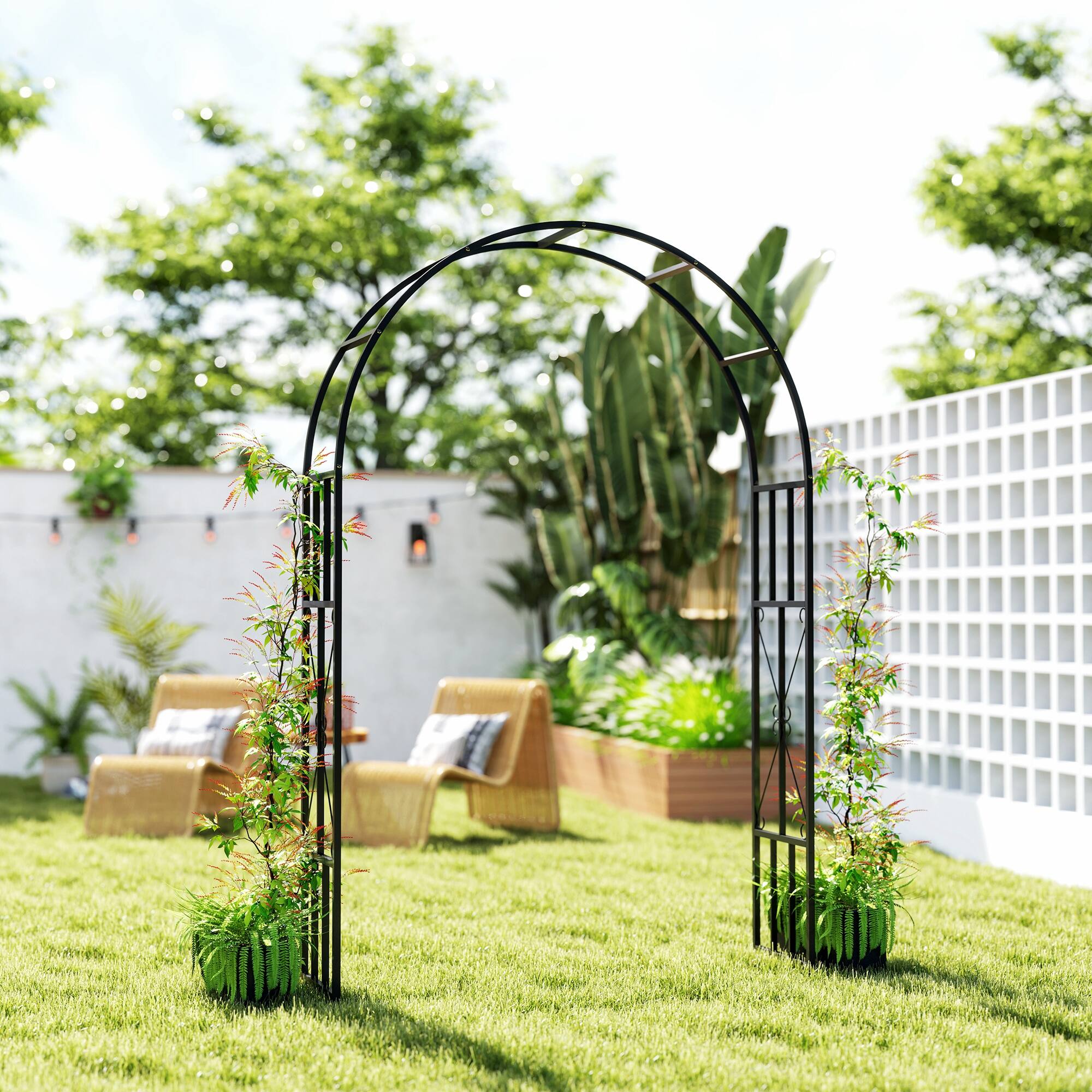 Alt View 4. Outsunny - 7.3ft Steel Garden Arch Trellis, Garden Arbor Trellis for Climbing Plants Roses Wisteria Vines - Black.