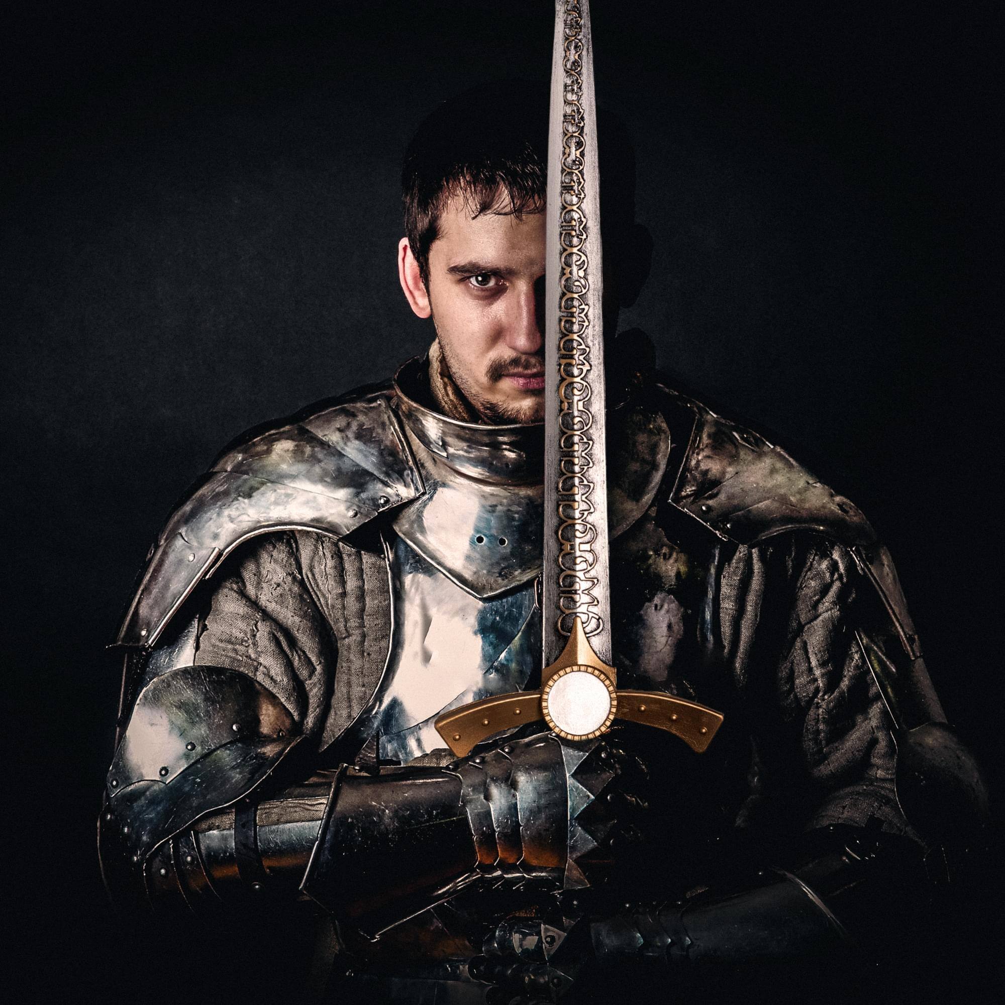 Alt View 1. Underwraps - Inscription Gold & Silver Sword 30 Inch Foam Adult Costume Accessory - Silver.