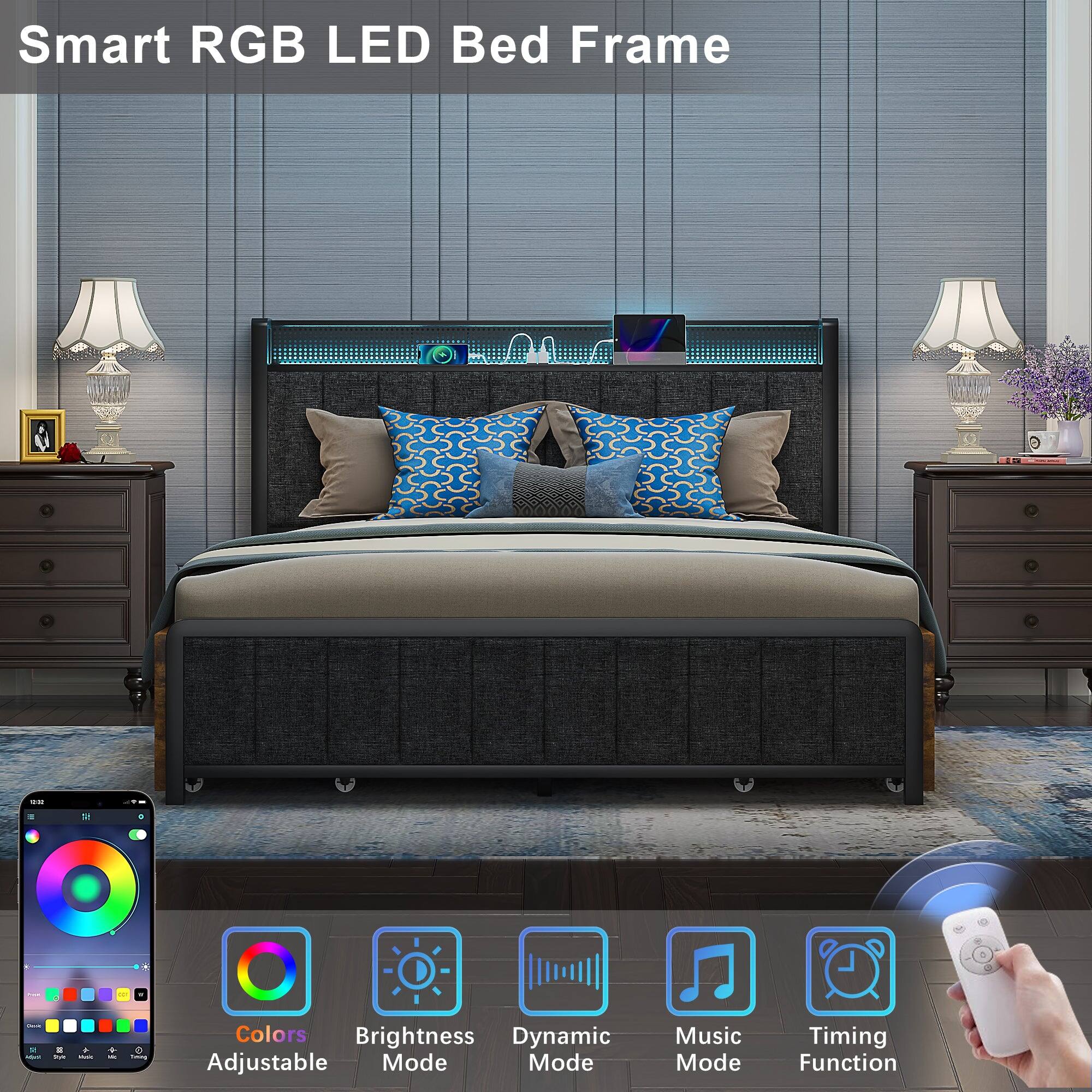 Smart RGB LED Bed Frame

- Colors
- Brightness
- Dynamic Mode
- Music Mode
- Timing Function