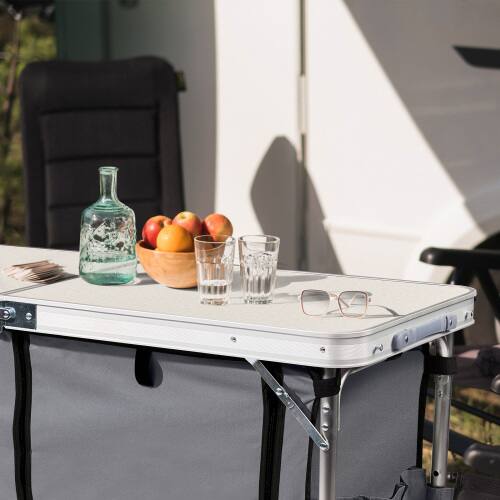 Alt View 7. Winado - 4FT Portable Aluminum Folding Camping Table with Storage, Adjustable Height, Carry Handle for Outdoor Camping Pinic - White ＆ Grey.