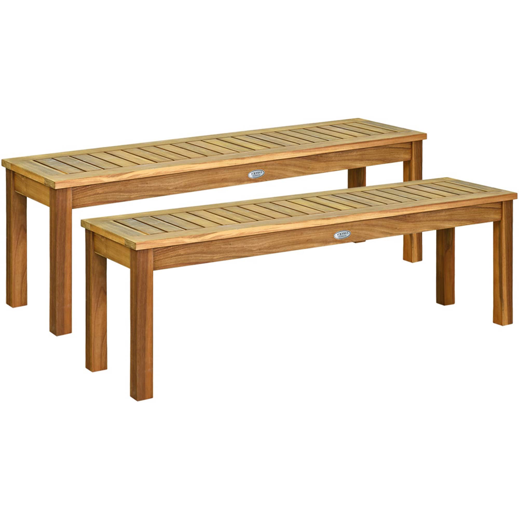 Gymax - Set of 2 Acacia Wood Bench Dining Bench Patio Garden w/ Slatted Seat Indonesia - Teak