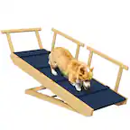 Front. Pawhut - Dog Ramp, Adjustable 4 Height, Foldable Wooden Stairs, Non-slip Mat, for Small to Large Dogs - Natural Wood.