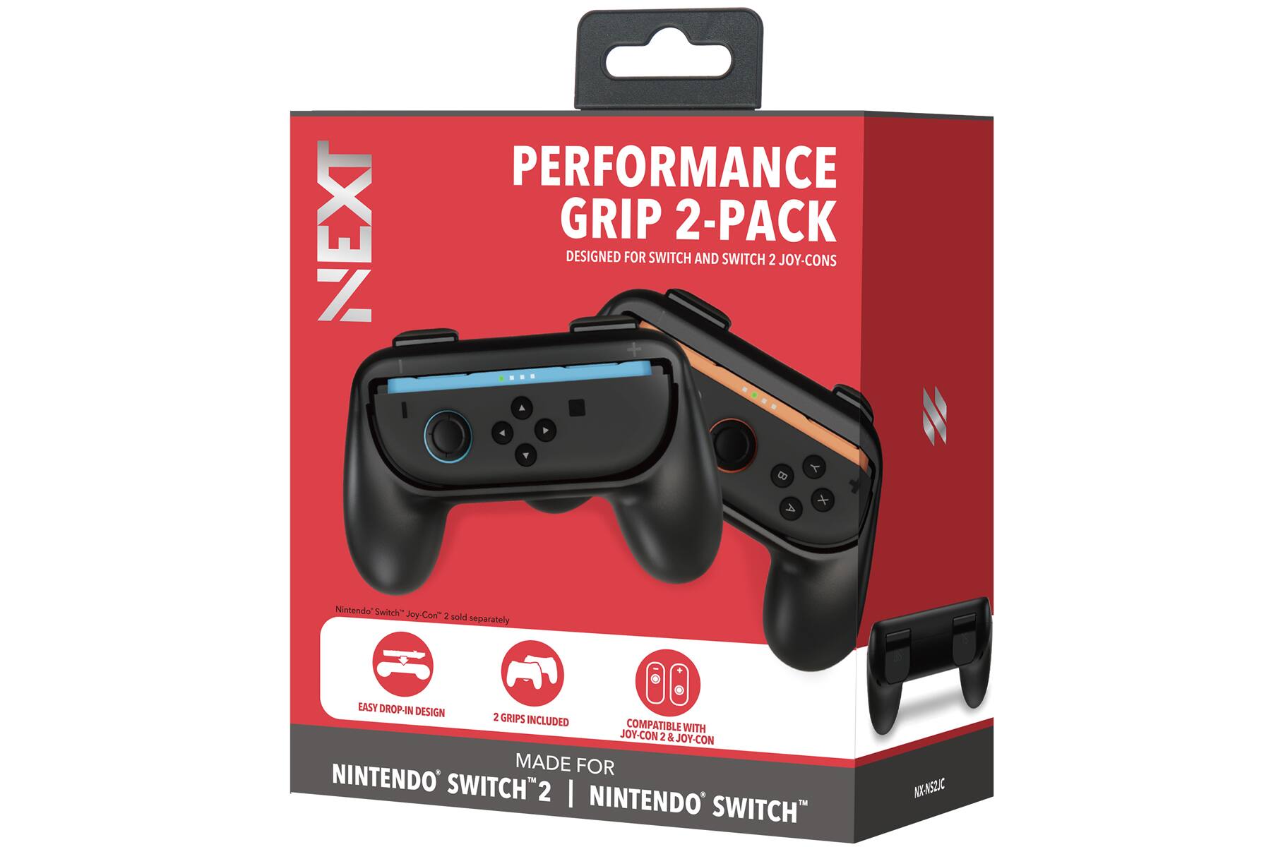 **NEXT PERFORMANCE GRIP 2-PACK**

- **DESIGNED FOR SWITCH AND SWITCH 2 JOY-CONS**
- **EASY DROP-IN DESIGN**
- **2 GRIPS INCLUDED**
- **COMPATIBLE WITH JOY-CON 2 & JOY-CON**
- **MADE FOR NINTENDO SWITCH 2 | NINTENDO SWITCH™**
- **Nintendo Switch Joy-Con™ 2 sold separately**
- **Nintendo Switch Joy-Con™ Design**

**NX-NS2IC**
