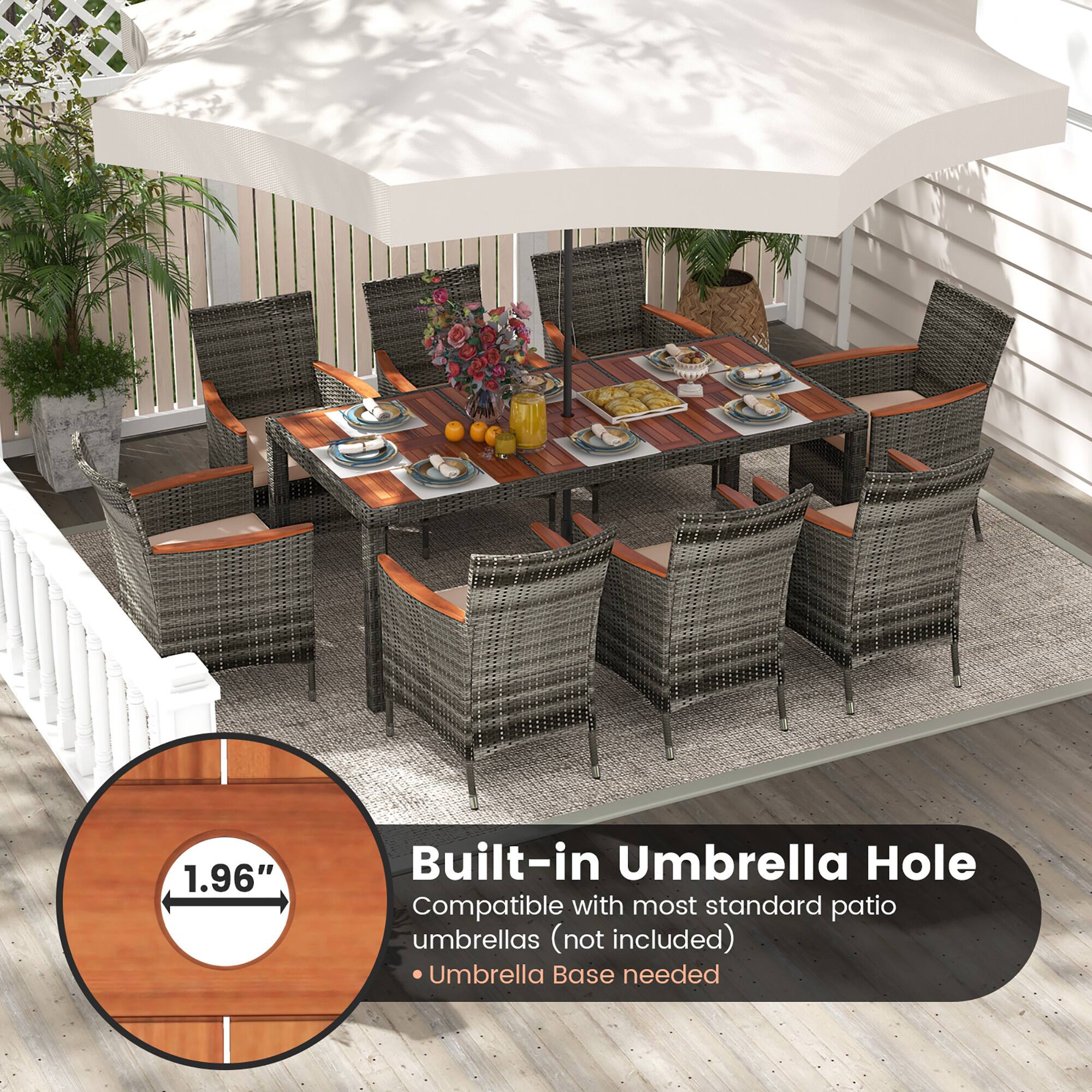 1.96" Built-in Umbrella Hole
Compatible with most standard patio umbrellas (not included)
Umbrella Base needed