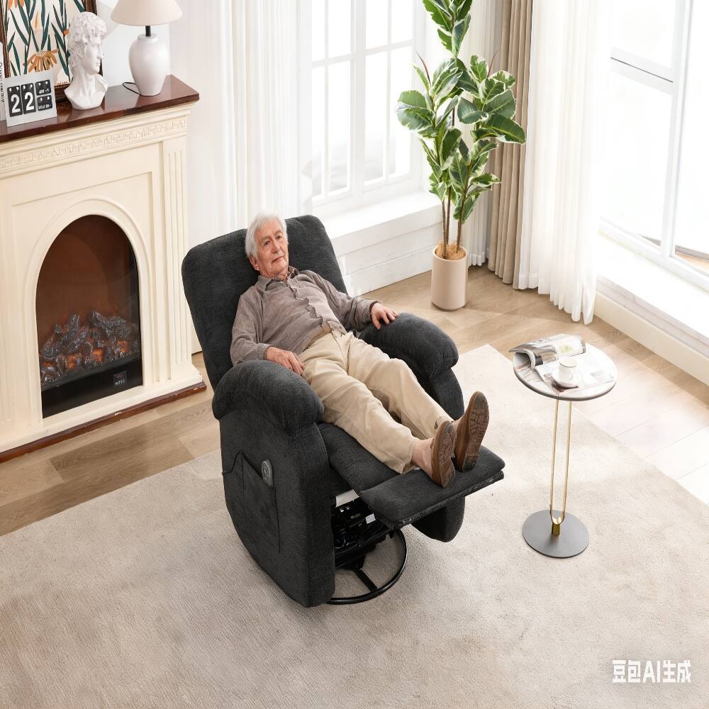 Angle. Ropilly - Ropilly Black Massage Recliner Chair, Swivel Rocker Recliner with Heat, Manual Fabric Living Room Lounge Chair - Black.