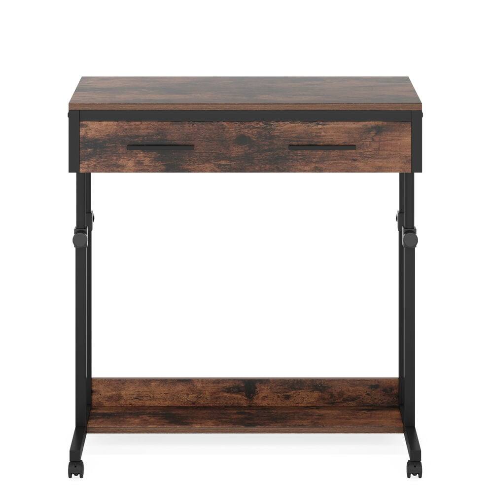Back. Kadyn - Kadyn Sofa Side End Table, Height Adjustable Desk, Mobile Side Table Portable Desk with Drawers,Rustic Brown - Brown.