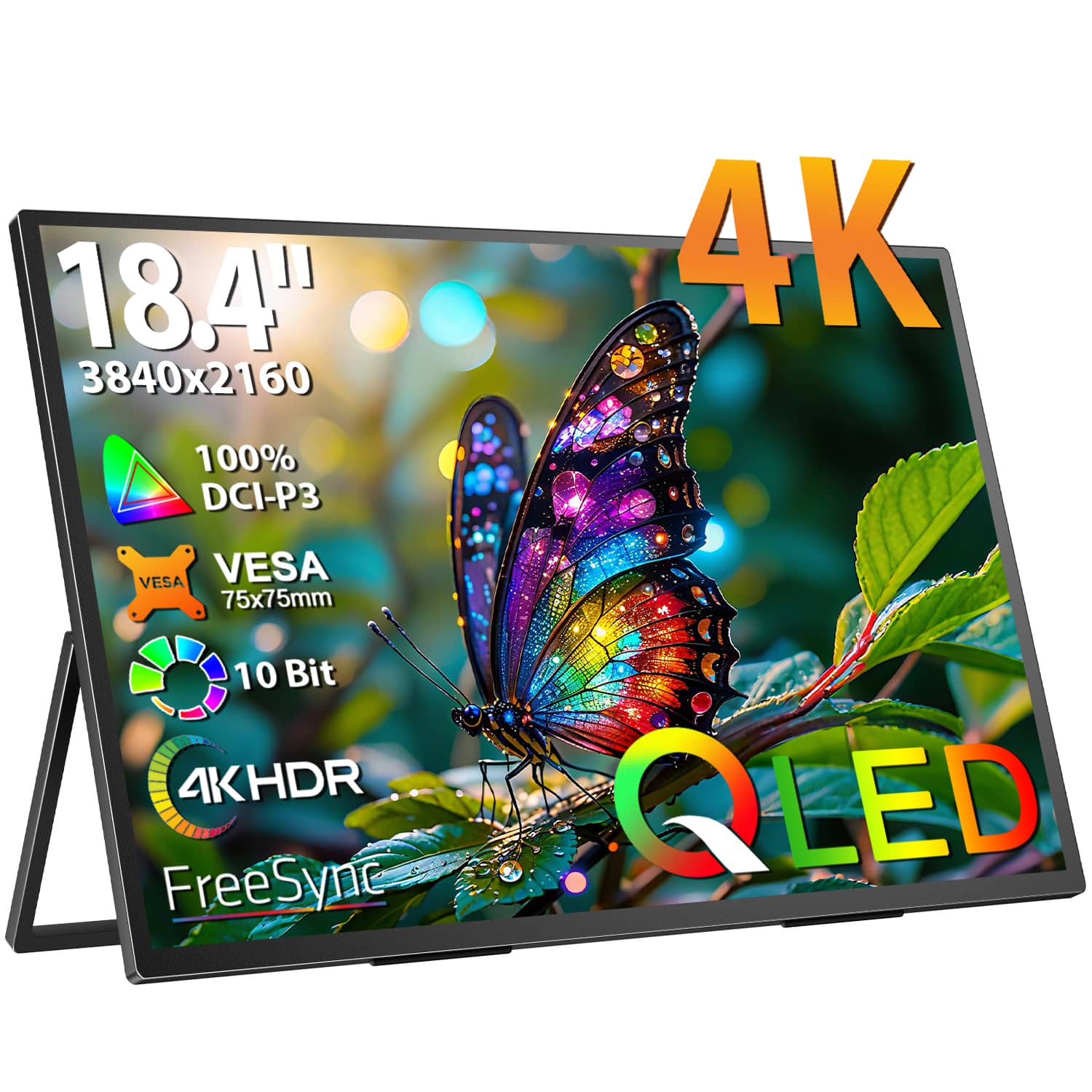 UPERFECT - 18.4" 4K 10-Bit Portable Monitor, Built-in Kickstand USB-C Mini HDMI - Black
