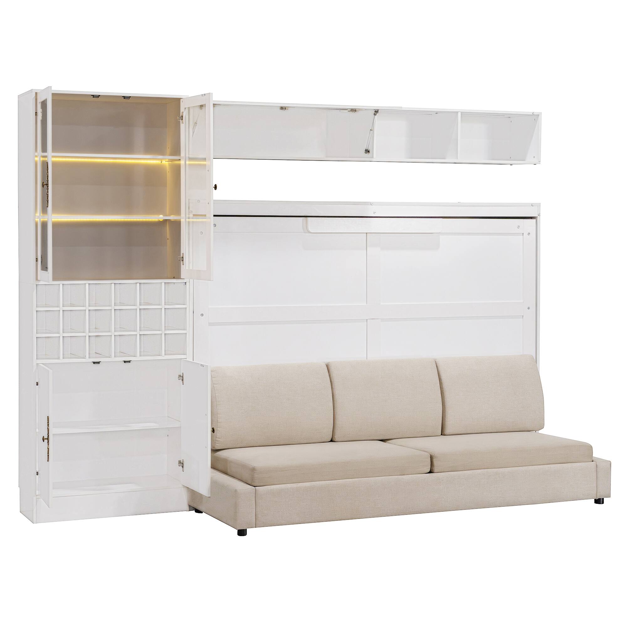 Alt View 7. Tiramisubest - Full Size Murphy Bed with Sofa, Shelves, USB & Light, White, 114"x63"x84", 455 lbs - White.