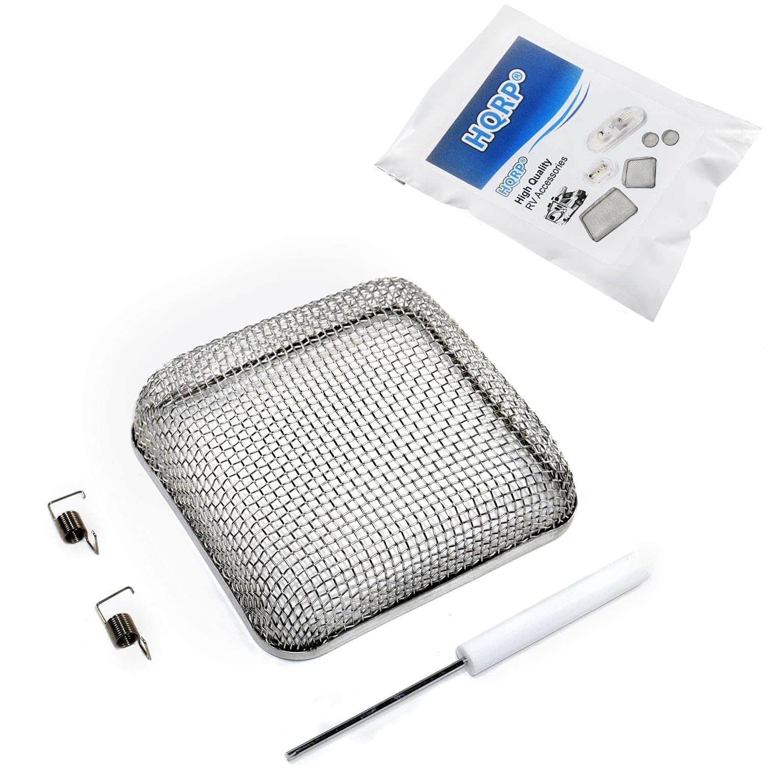 HQRP - 4.5"x4.5" RV Water Heater/Furnace Vent Screen Cover w/Tool for Atwood 2540 & Suburban 6-12 Gal - Silver