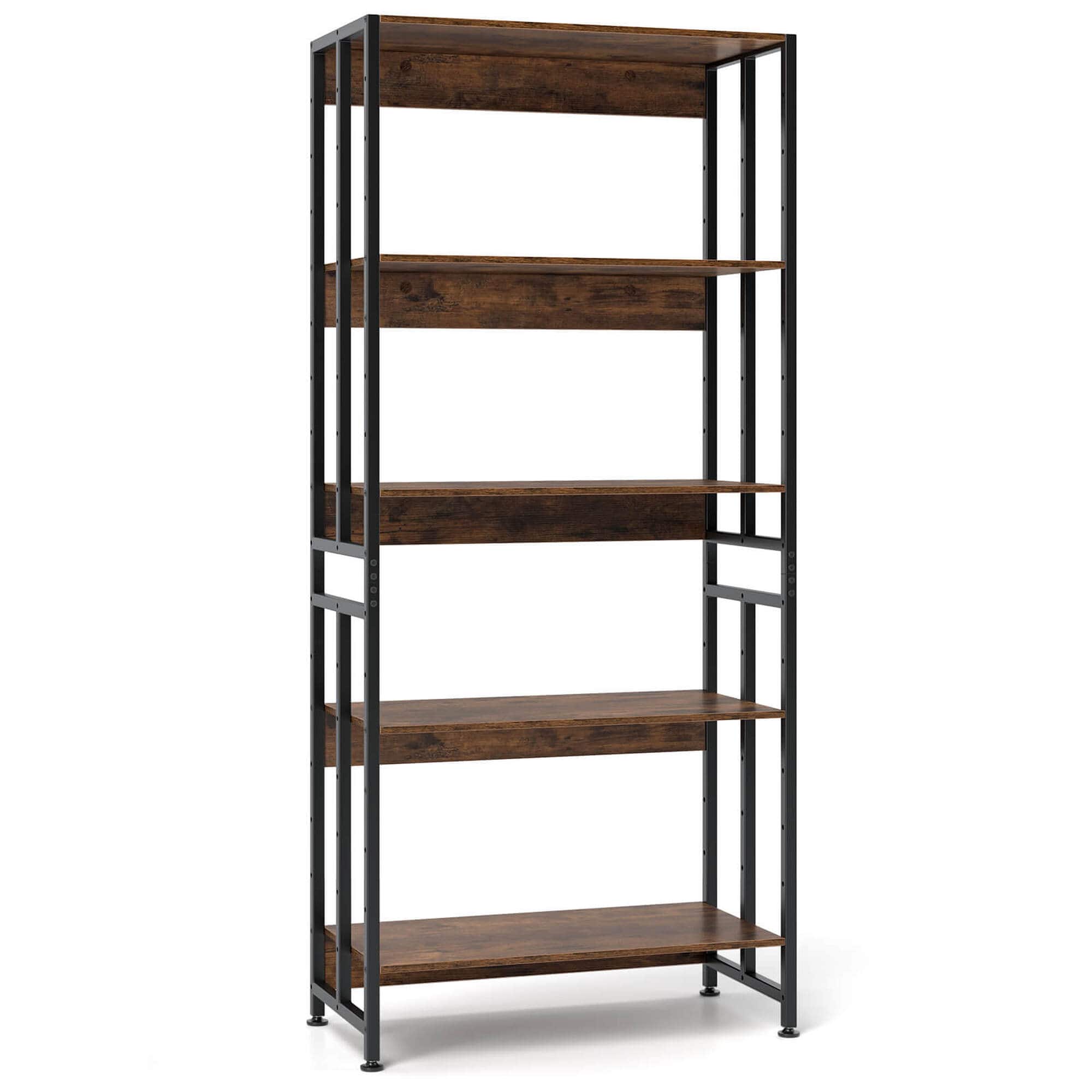 Costway - 1 PCS 5 Tier Bookshelf 62" Tall Bookcase with Tiltable Shelves Display Storage Rack - Brown