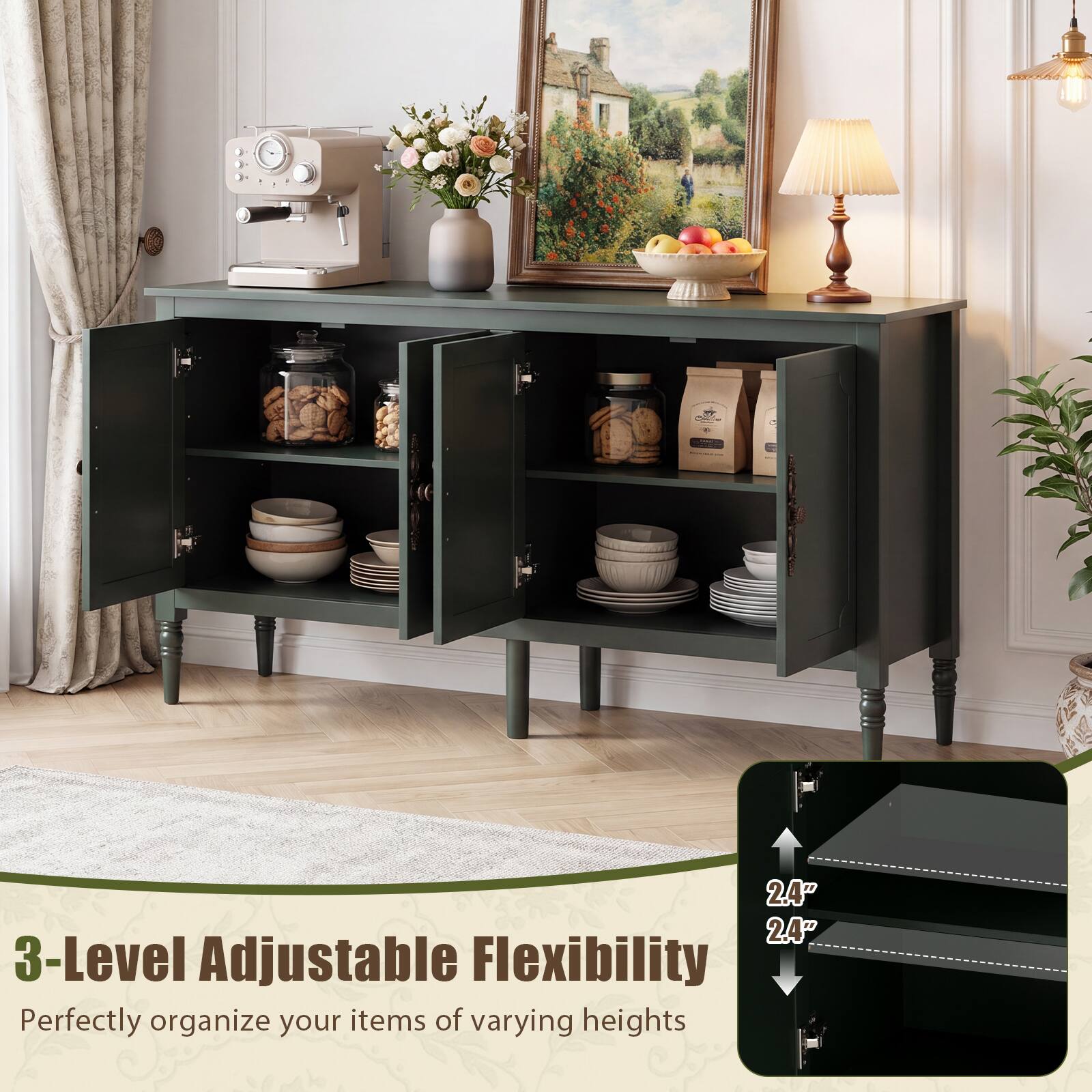 3-Level Adjustable Flexibility  
Perfectly organize your items of varying heights