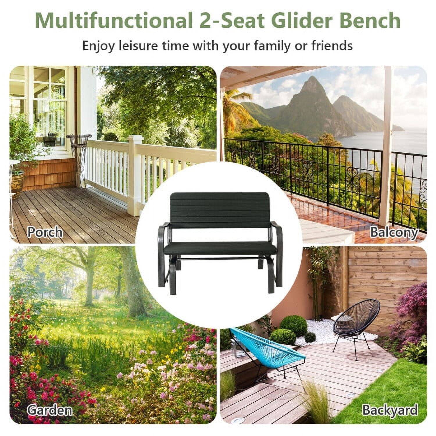 Multifunctional 2-Seat Glider Bench  
Enjoy leisure time with your family or friends  

Porch  
Balcony  
Garden  
Backyard