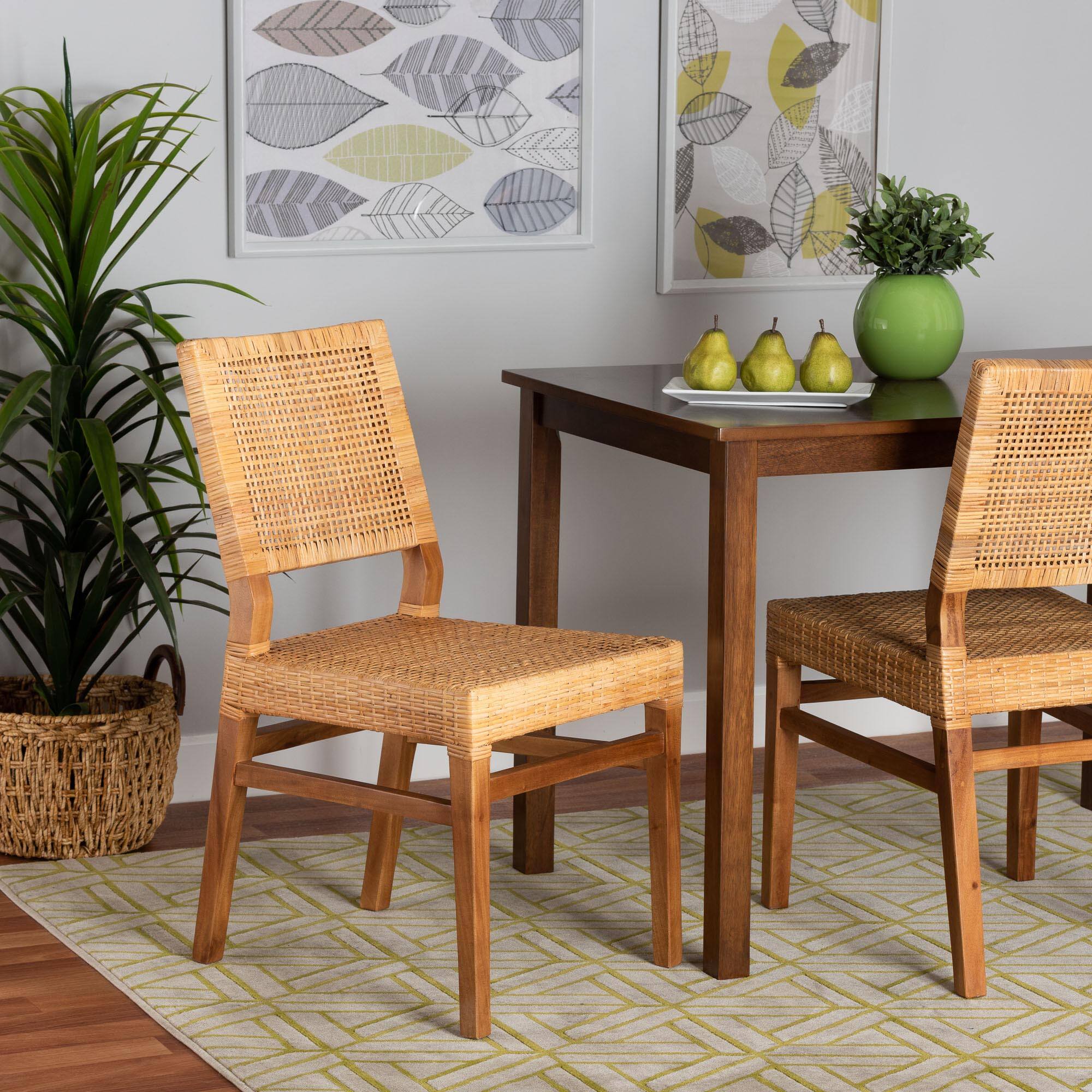 Alt View 4. bali & pari - Lesia Modern Bohemian Rattan and Mahogany Wood Dining Chair - Natural Brown/Walnut Brown.