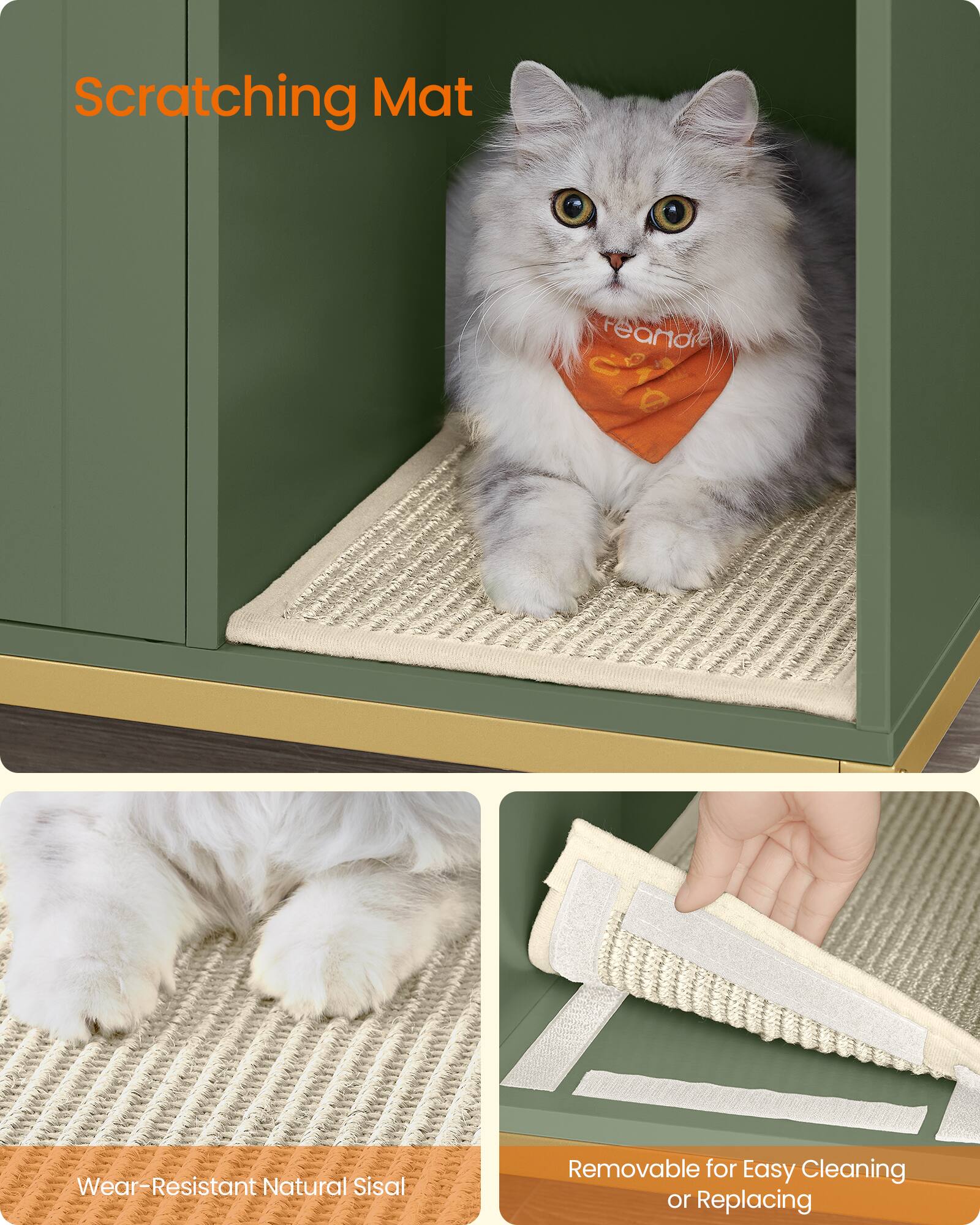 Scratching Mat

Feandre

Wear-Resistant Natural Sisal

Removable for Easy Cleaning or Replacing