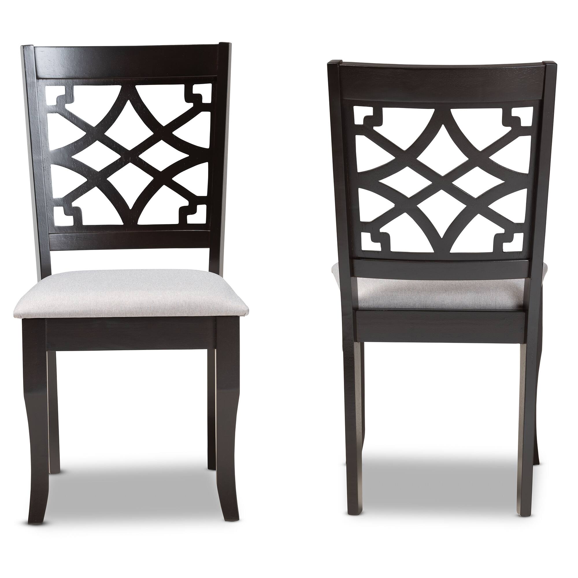 Angle. Baxton Studio - Mael Modern and Contemporary Fabric Upholstered and Finished Wood 2-Piece Dining Chair Set - Grey/dark brown.