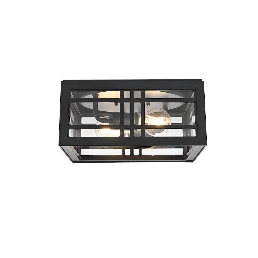 Back. Elegant Lighting - Harley 11 inch Outdoor Flush Mount Ceiling Light in Black - Black And Clear.