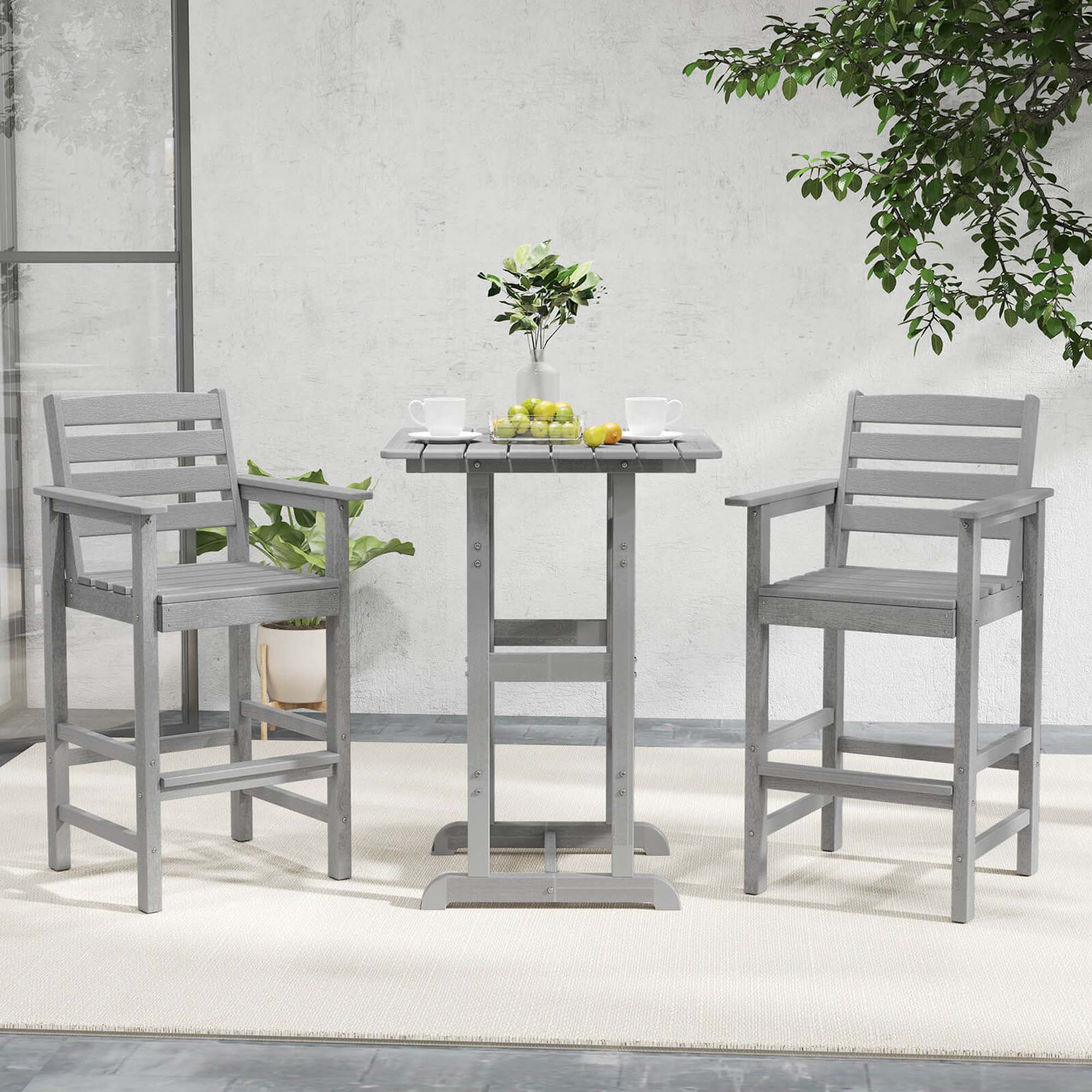 Alt View 1. Costway - Patio Adirondack Bar Chairs Set of 2 with Wide Armrests & Footrest Backrest - Gray.