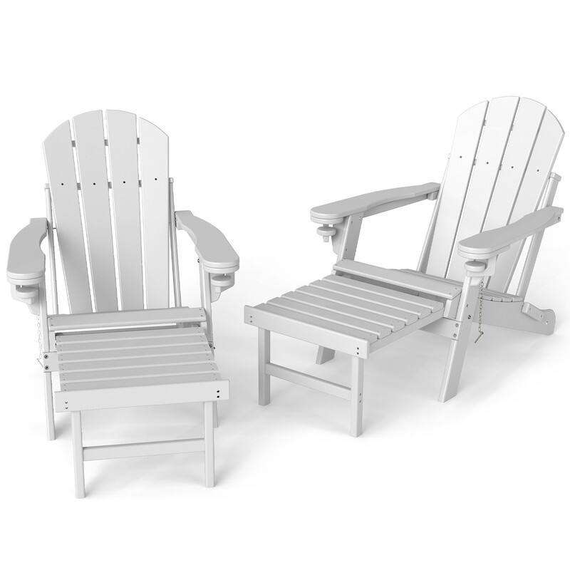 Front. FODINGHILL - Set of 2 HDPE Adirondack Chairs with Ottomans - White.