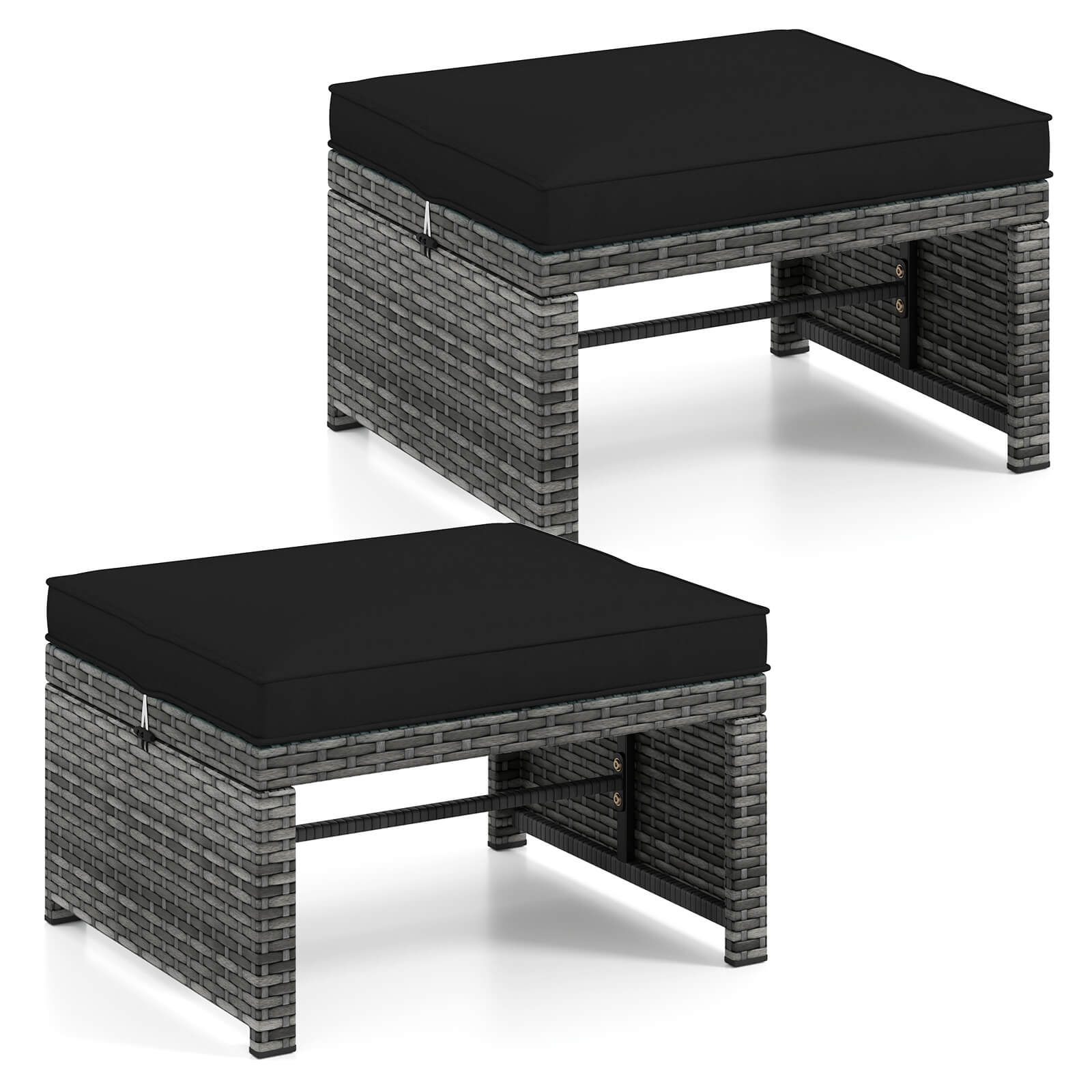 Costway Patio Ottomans Set of 2 PE Rattan Footstools with Removable ...