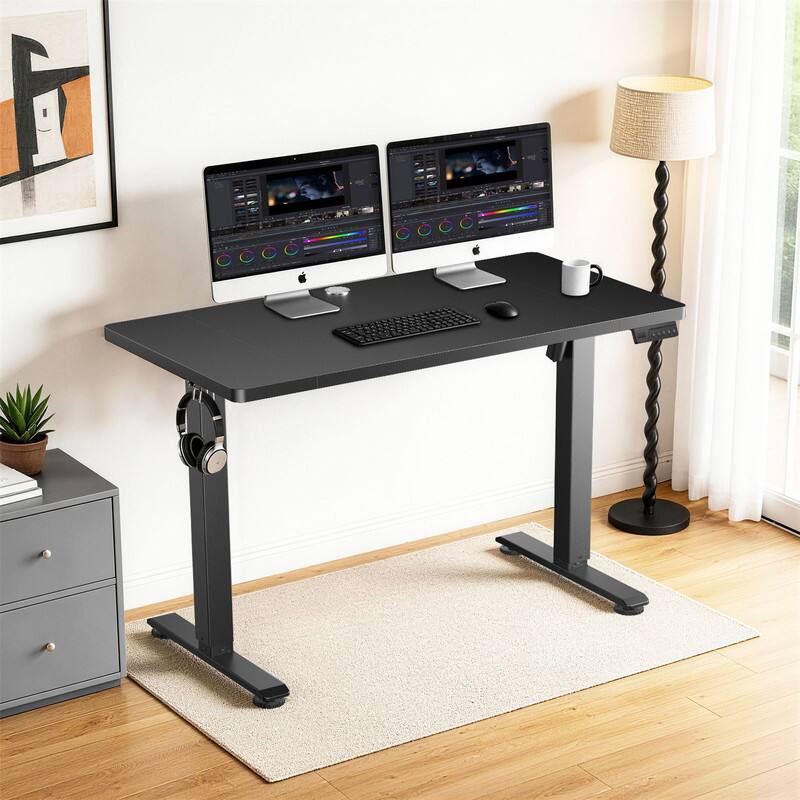 Angle. Lorbin - 63×24 Inch Electric Standing Desk 3 Memory Heights Wooden Desk Cable Management Home Office Gaming Black - Black.