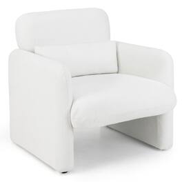 Costway - 1 PCS Chenille Accent Chair with Removable Lumbar Pillow Thick Seat Cushion Backrest - White