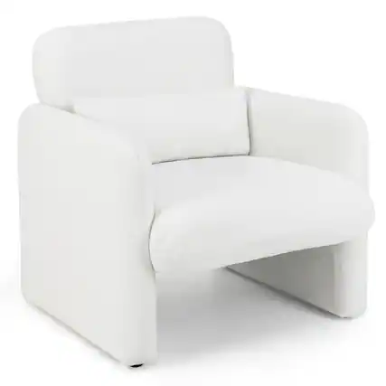 Front. Costway - Costway 1 PCS Chenille Accent Chair with Removable Lumbar Pillow Thick Seat Cushion Backrest - White.