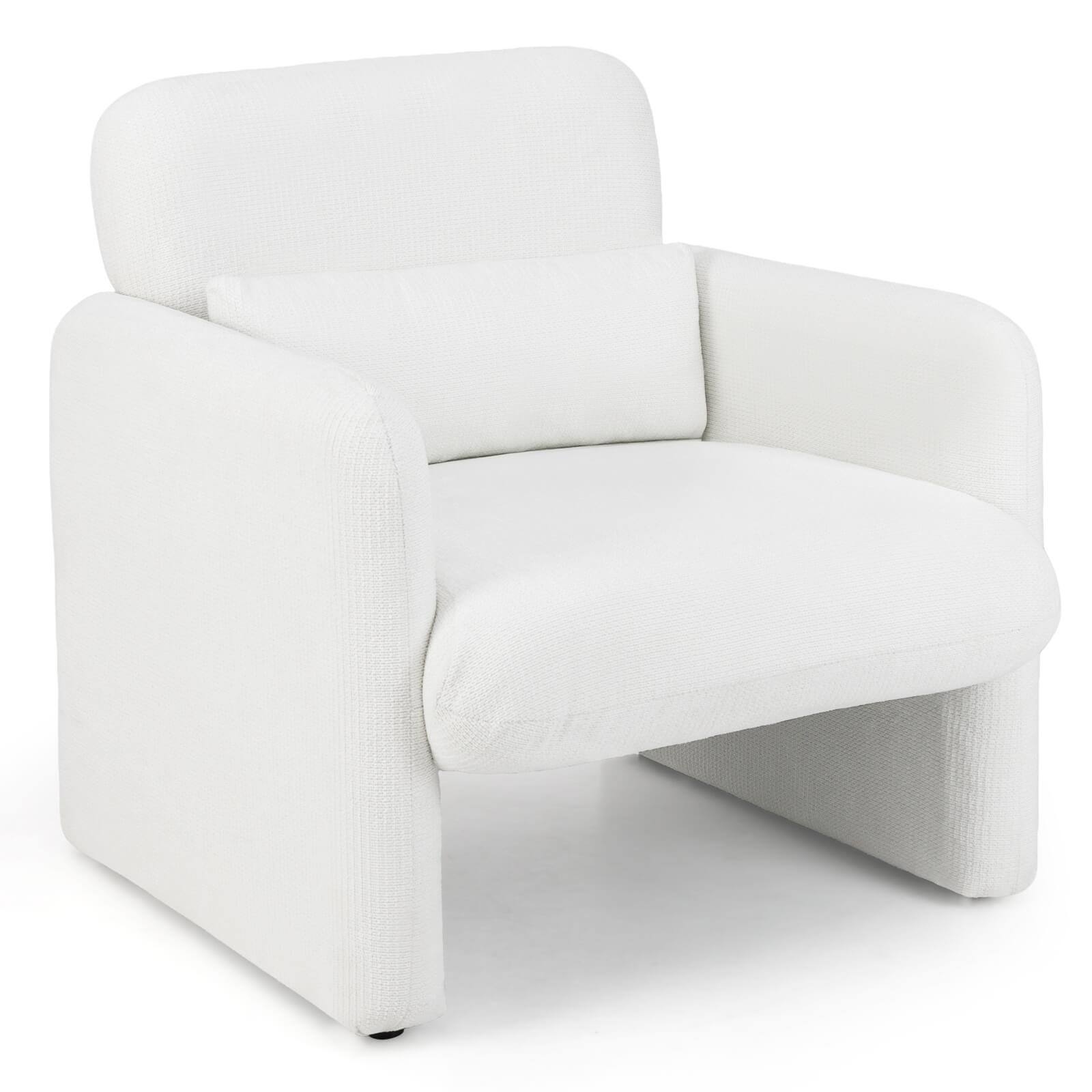 Front. Costway - Costway 1 PCS Chenille Accent Chair with Removable Lumbar Pillow Thick Seat Cushion Backrest - White.
