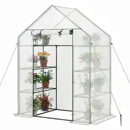 Costway - New Portable Mini 8 Shelves Walk In Greenhouse Outdoor 4 Tier Green House - White
