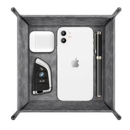 Stock Preferred - Valet Tray PU Leather Desktop Storage Organizer - Grey