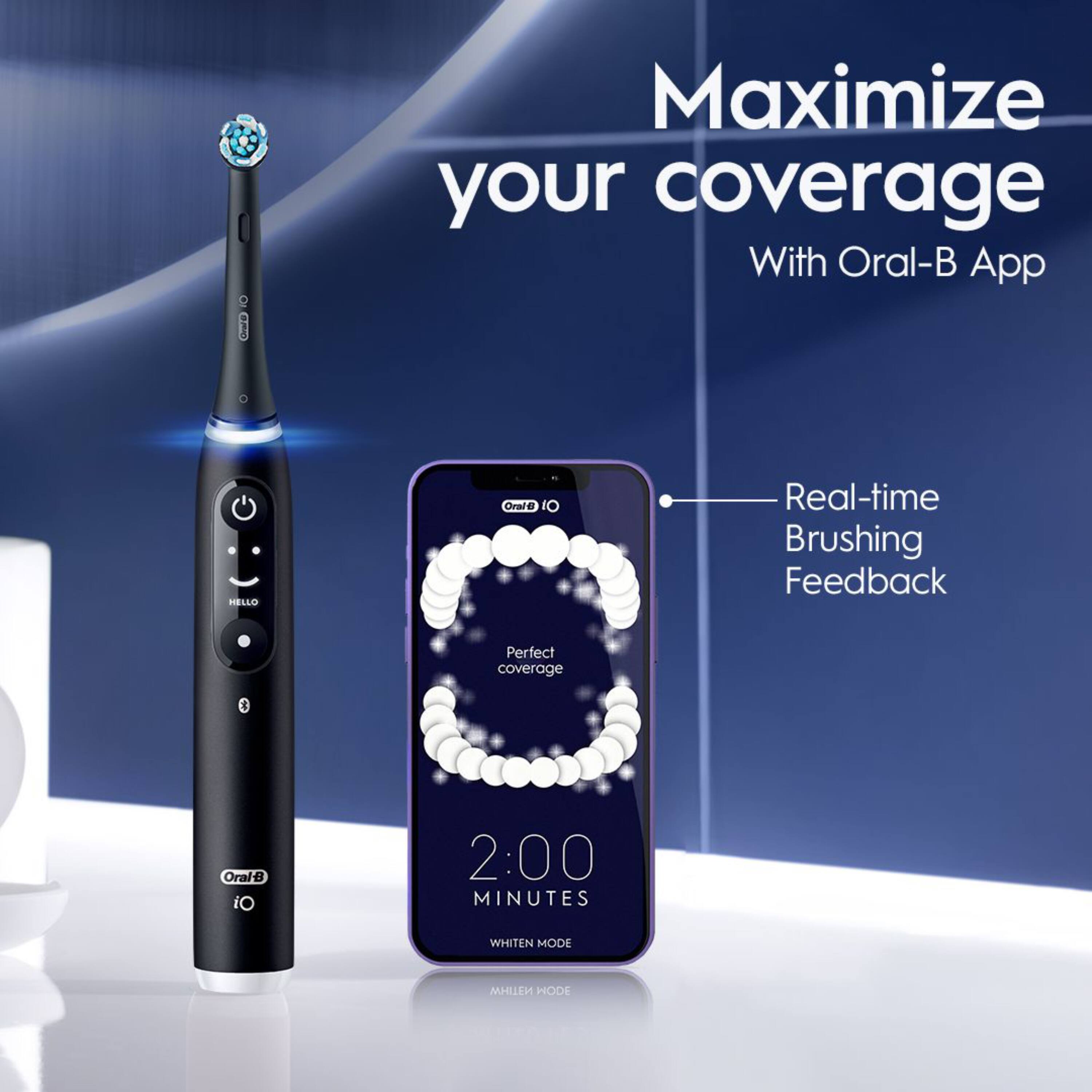 Maximize your coverage with Oral-B App. Real-time Brushing Feedback. Perfect coverage. 2:00 MINUTES WHITEN MODE