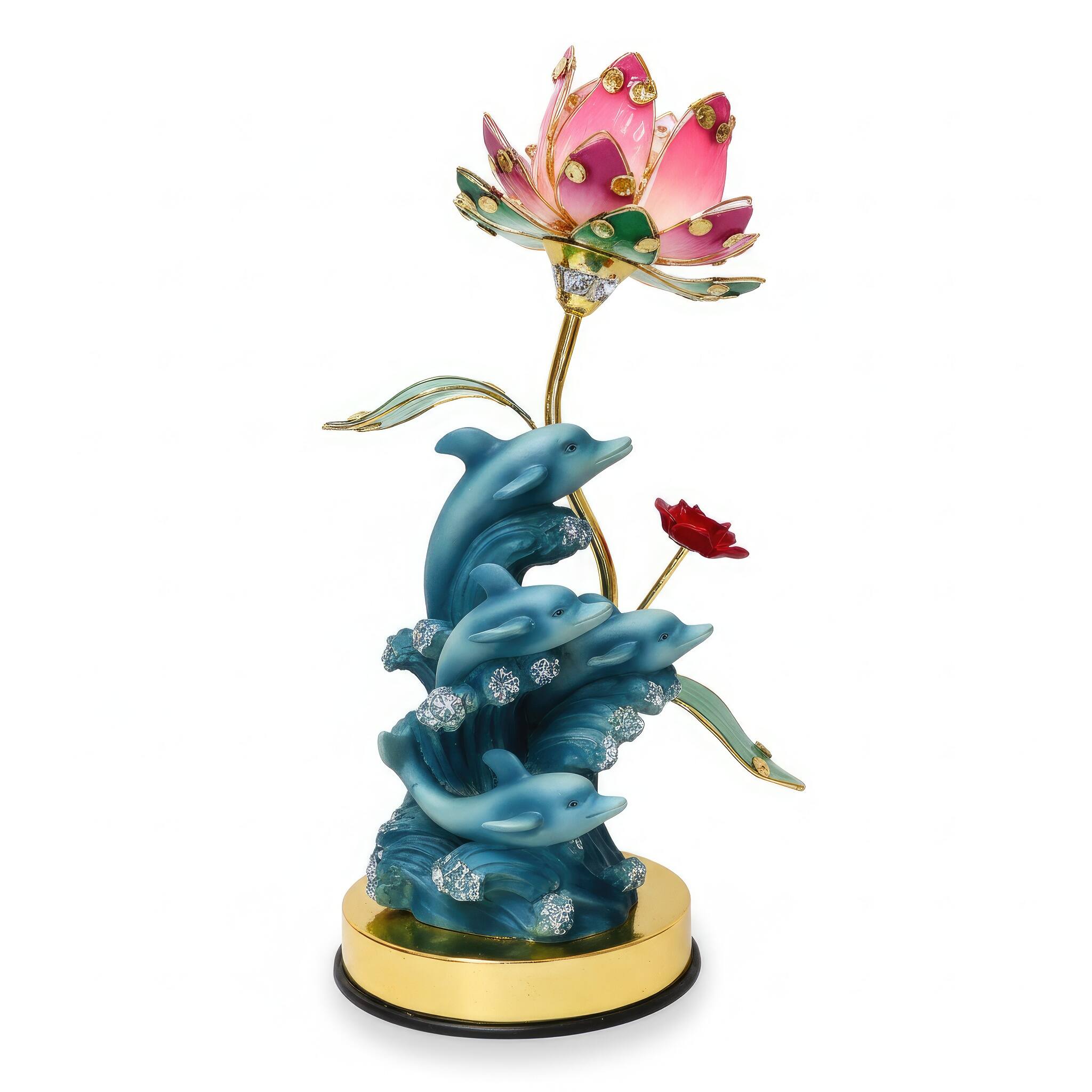 Angle. FC Design - 16"H Blue Elegant Dolphins Floral Touch Lamp.