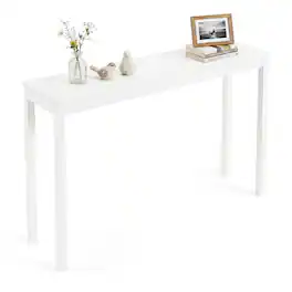 Gymax - 48'' Modern Farmhouse Sofa Table w/Thickened Top & Solid Wood Legs for Entryway - White