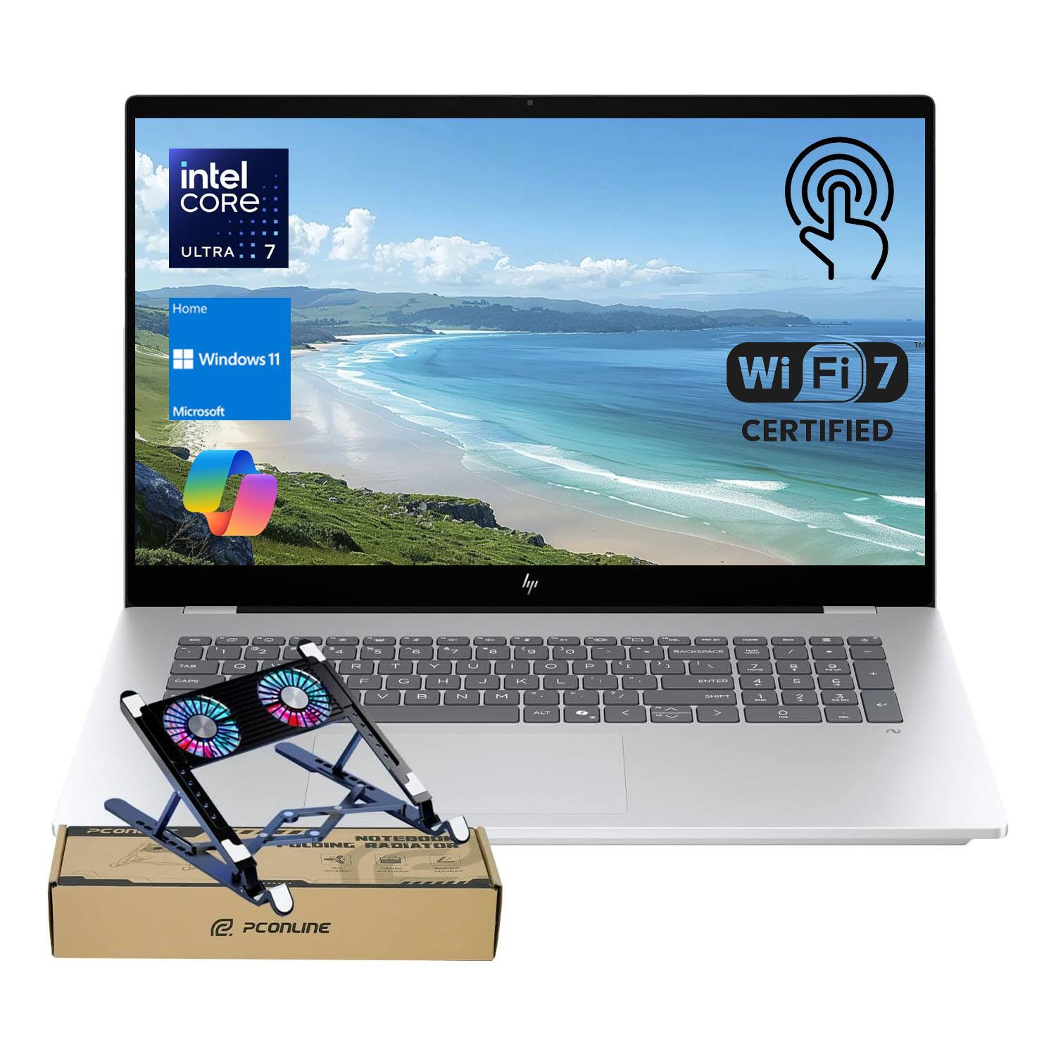 HP - OmniBook 7 17.3" FHD Touchscreen Laptop - Intel Core Ultra 7 258V - 32GB RAM - 2TB SSD - Backlit KB - PCO Laptop cooler - Silver