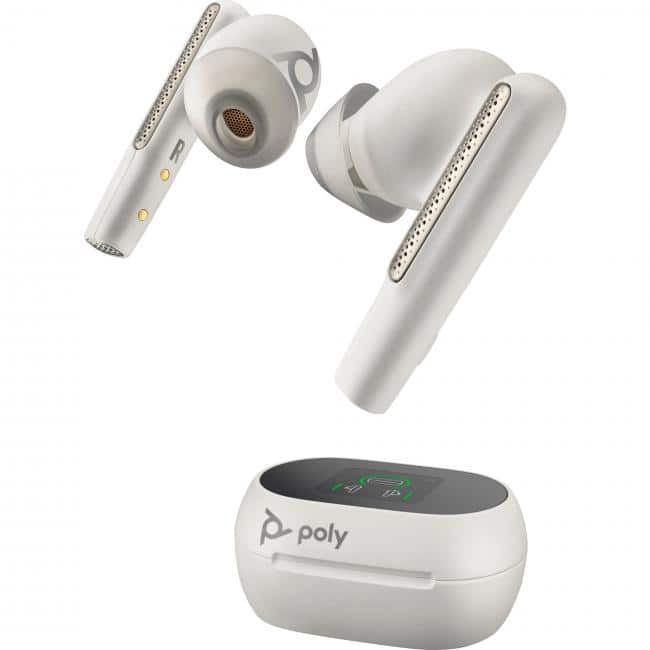HP - POLY VFREE 60+ Earbuds Touchscreen Charging Case - Supports fast charging - 16.5 Hours of talk time - 8 Hou - White sand