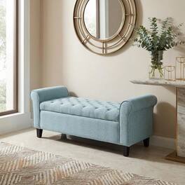 Ropilly - Tufted Fabric Storage Bench with Rolled Arms for Bedroom Entryway - Light Blue