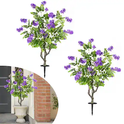 Front. Gymax - Gymax 2 Pack Artificial Locust Flower Trees w/Ground Spikes Sophora Japonica Blossoms White & Purple - Purple.